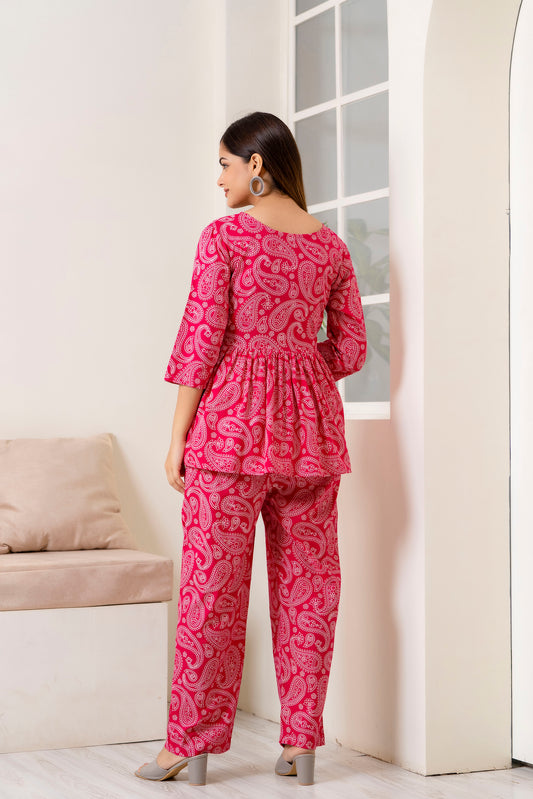 Veshviti pink Rayon Flared co-ord set