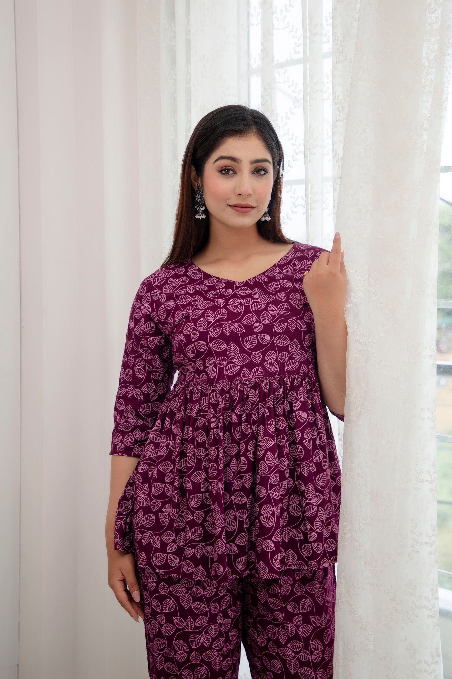 Veshviti Wine Leaf Printed Rayon Co-ord Set