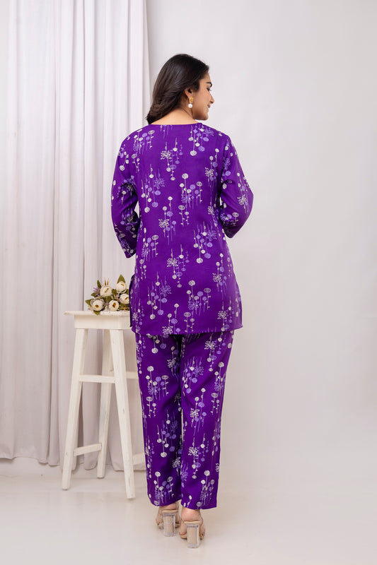 Veshviti Purle Leaf Motif Printed Rayon co-ord set