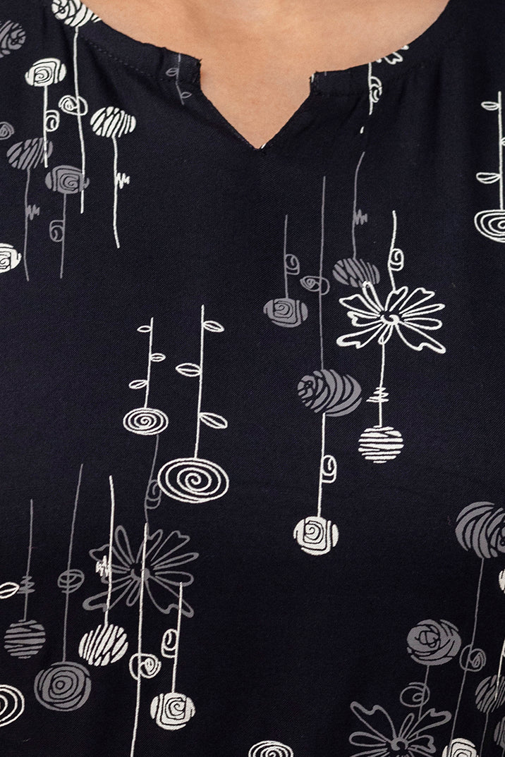 Veshviti Black Rayon Printed Round Neck Pattern Co-ord Set