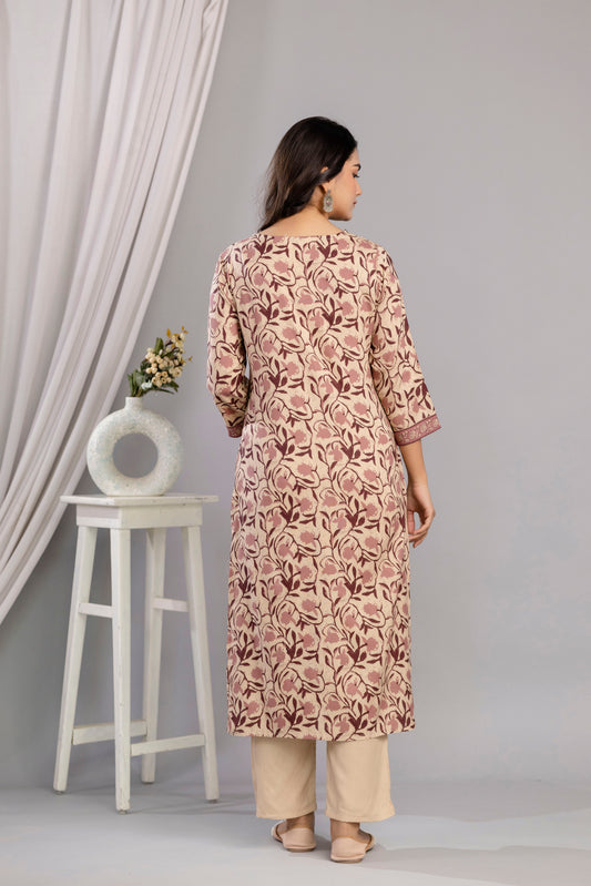 Wine Dabu Printed Rayon Printed Straight Women Kurta Set