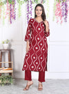 Maroon Lehriya Printed Women Embroidered V neck Staright Kurta