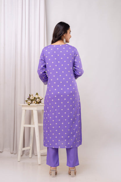 Embroidered V Neck Women Straight Rayon Kurta Set