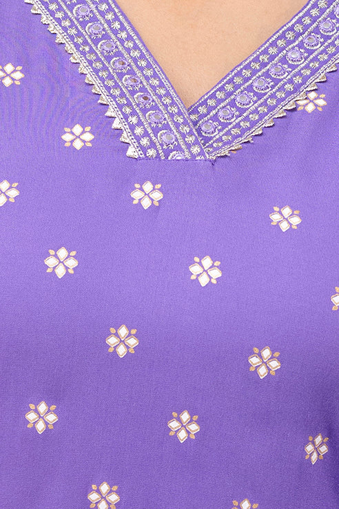 Embroidered V Neck Women Straight Rayon Kurta Set