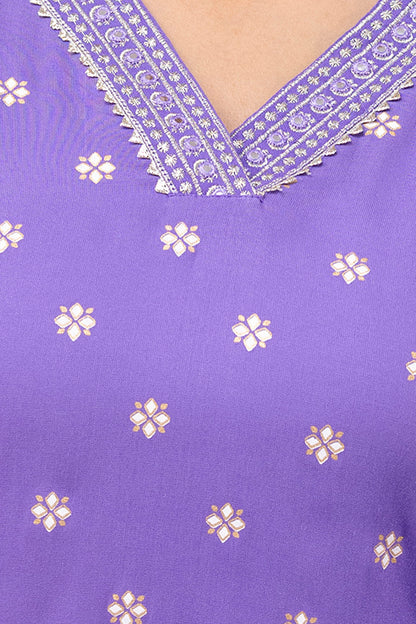 Embroidered V Neck Women Straight Rayon Kurta Set