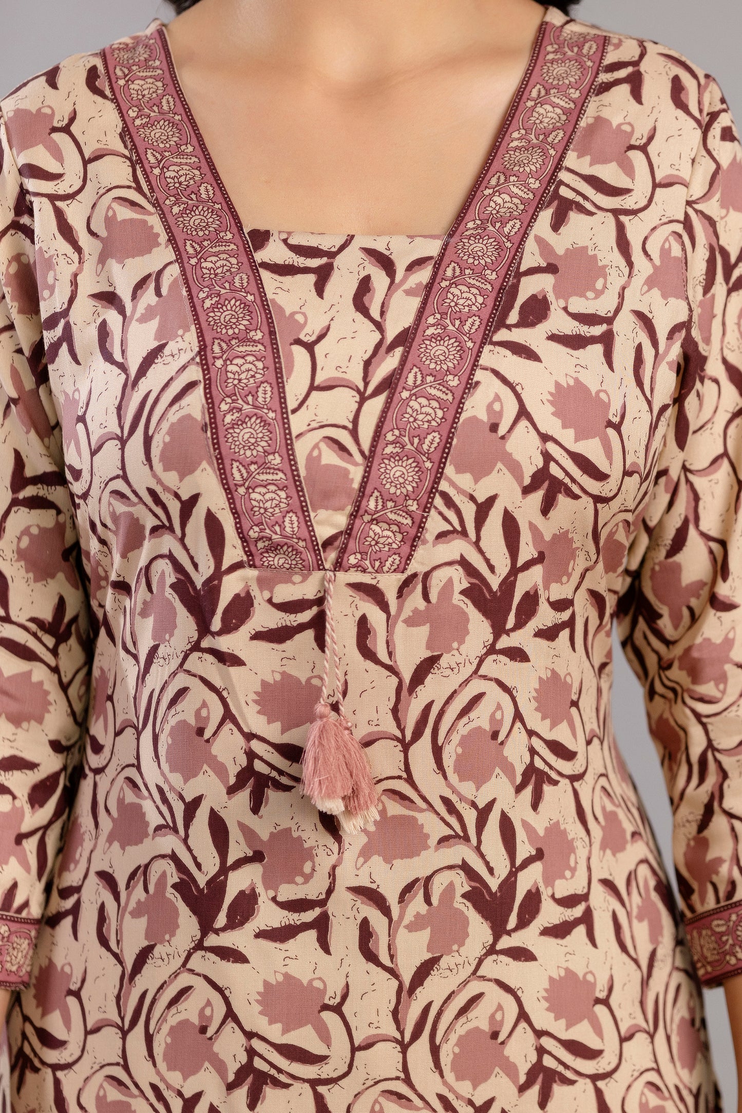 Wine Dabu Printed Rayon Printed Straight Women Kurta Pant and Dupatta Set