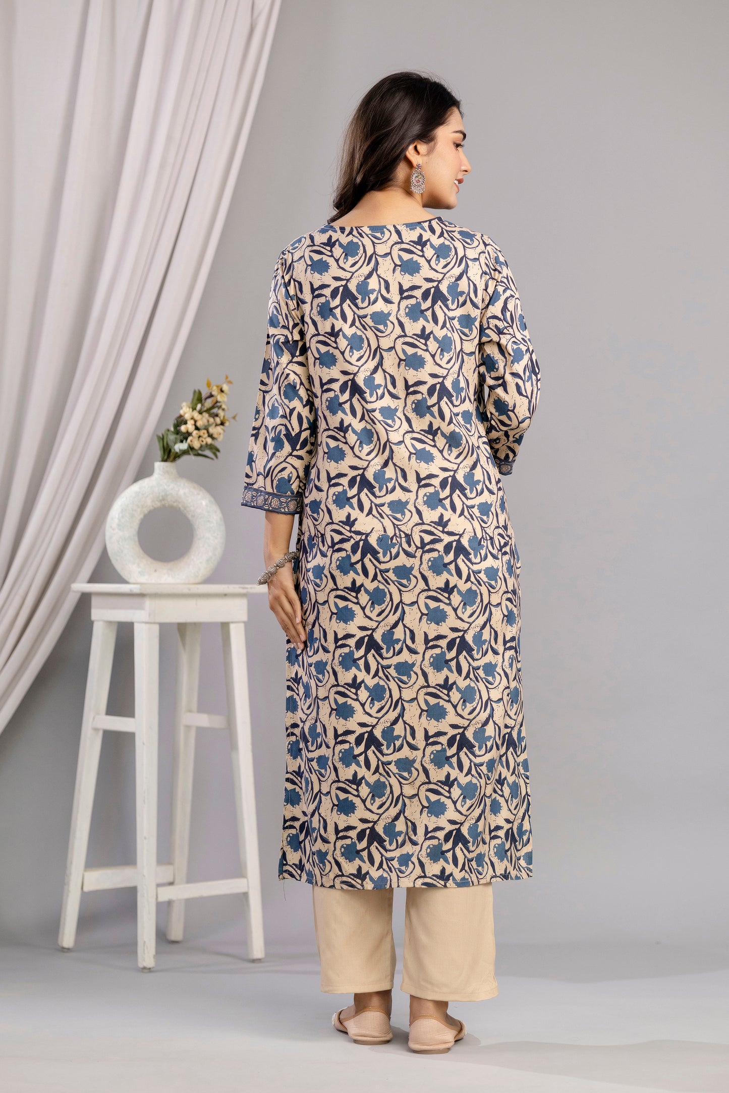 Teal Dabu Printed Rayon Printed Straight Women Kurta Pant and Dupatta Set