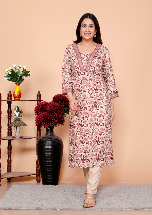 Wine Dabu Printed Rayon Printed Straight Women Kurta