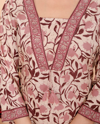 Wine Dabu Printed Rayon Printed Straight Women Kurta