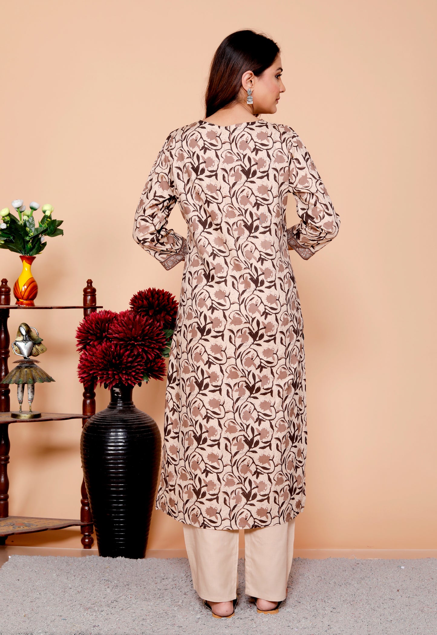 Brown Dabu Printed Rayon Printed Straight Women Kurta