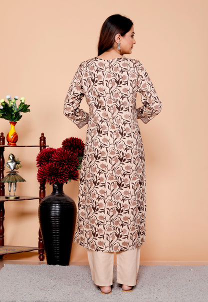 Brown Dabu Printed Rayon Printed Straight Women Kurta