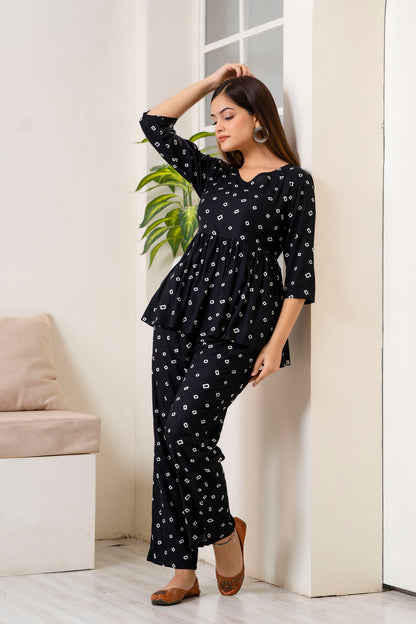 Veshviti Black Geometric Diamond print Flared Co-ord Set