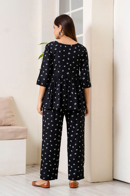 Veshviti Black Geometric Diamond print Flared Co-ord Set