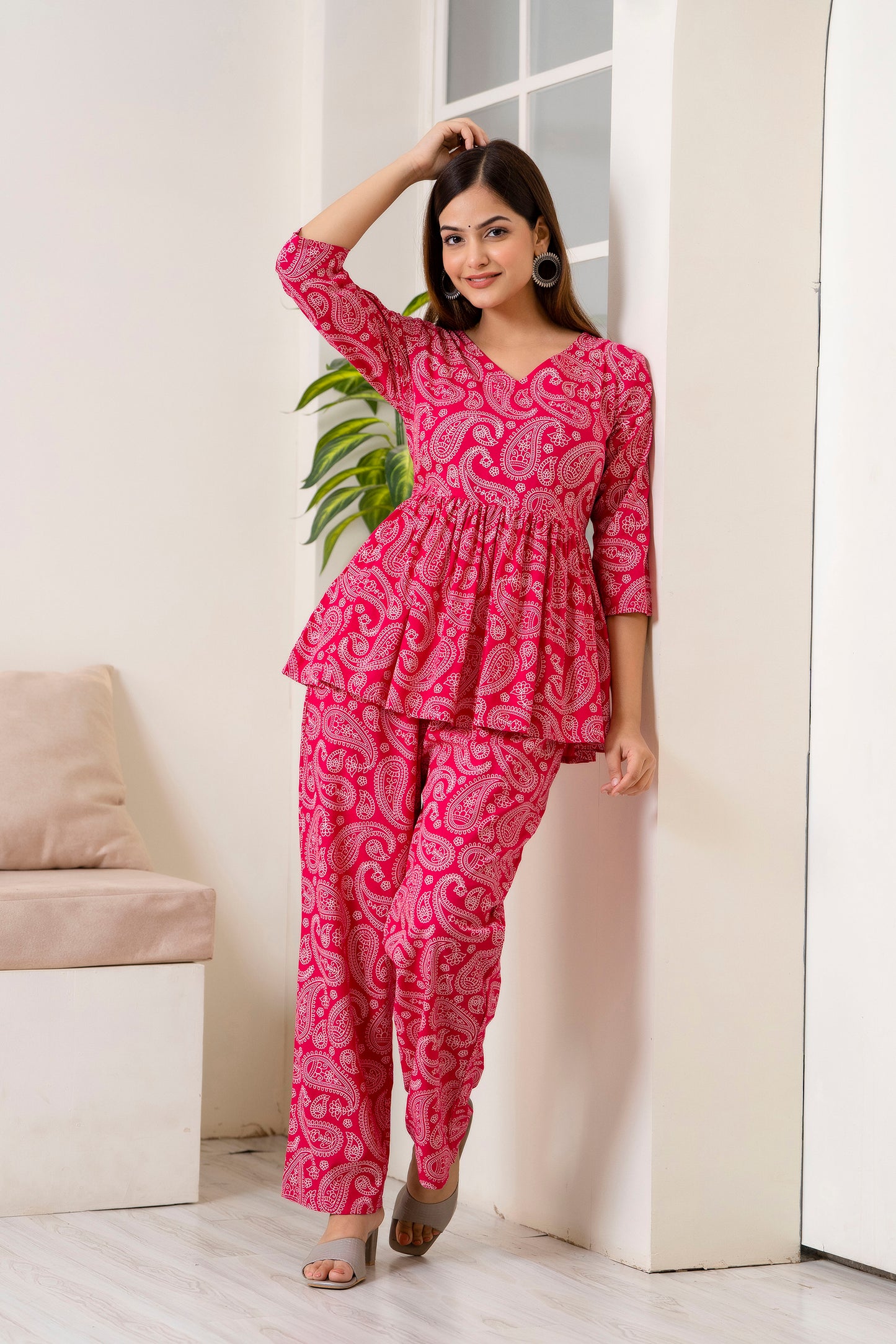 Veshviti  pink Rayon Flared co-ord set