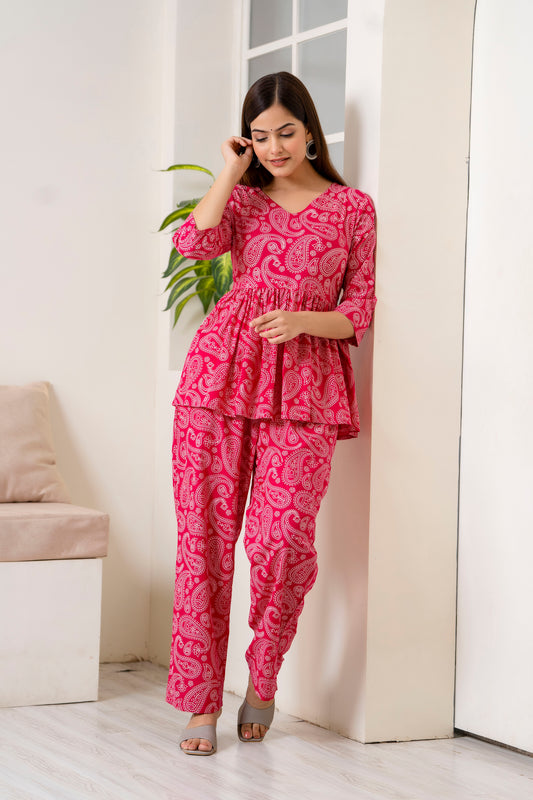Veshviti  pink Rayon Flared co-ord set