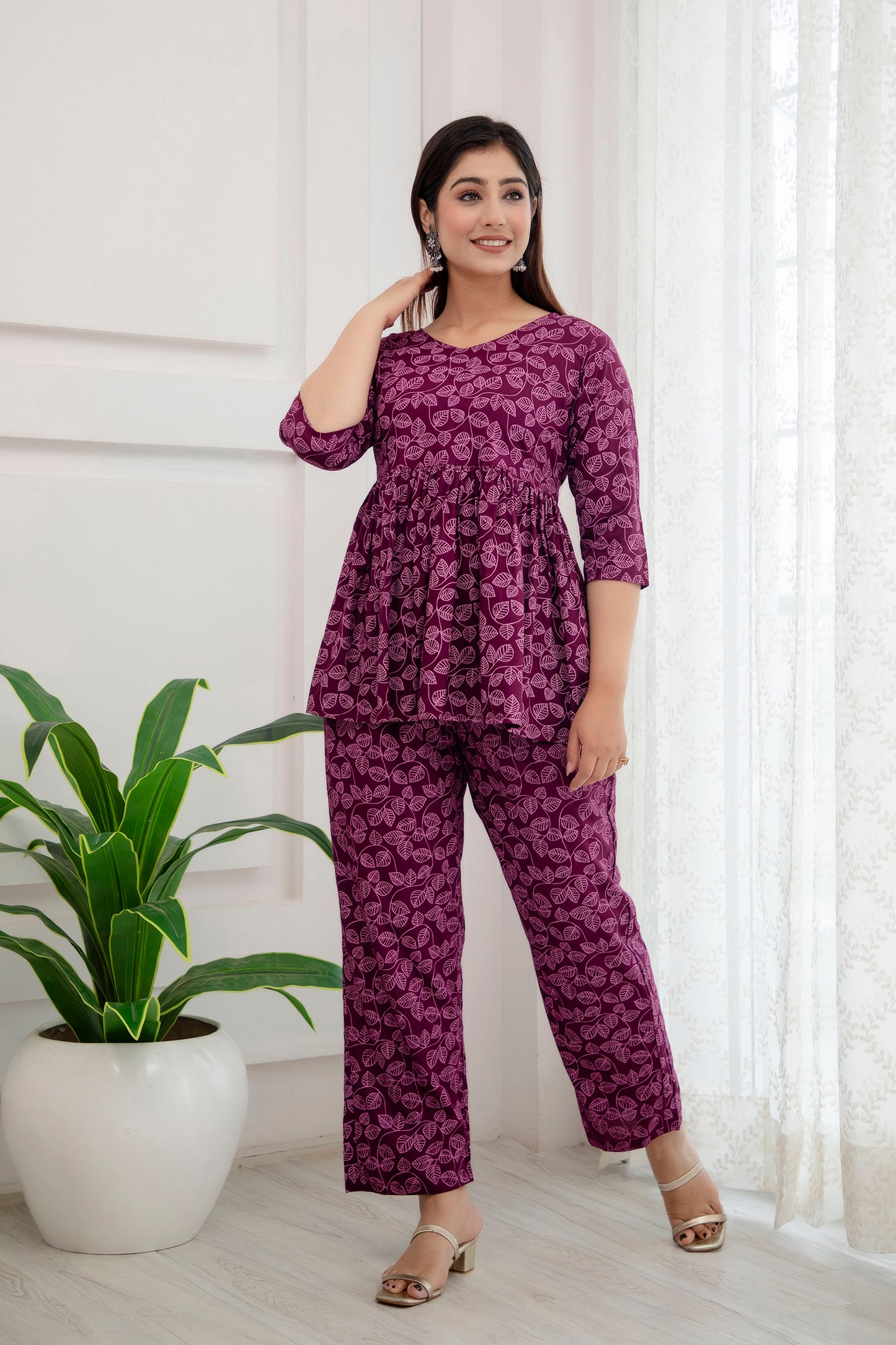 Veshviti Wine Leaf Printed Rayon Co-ord Set