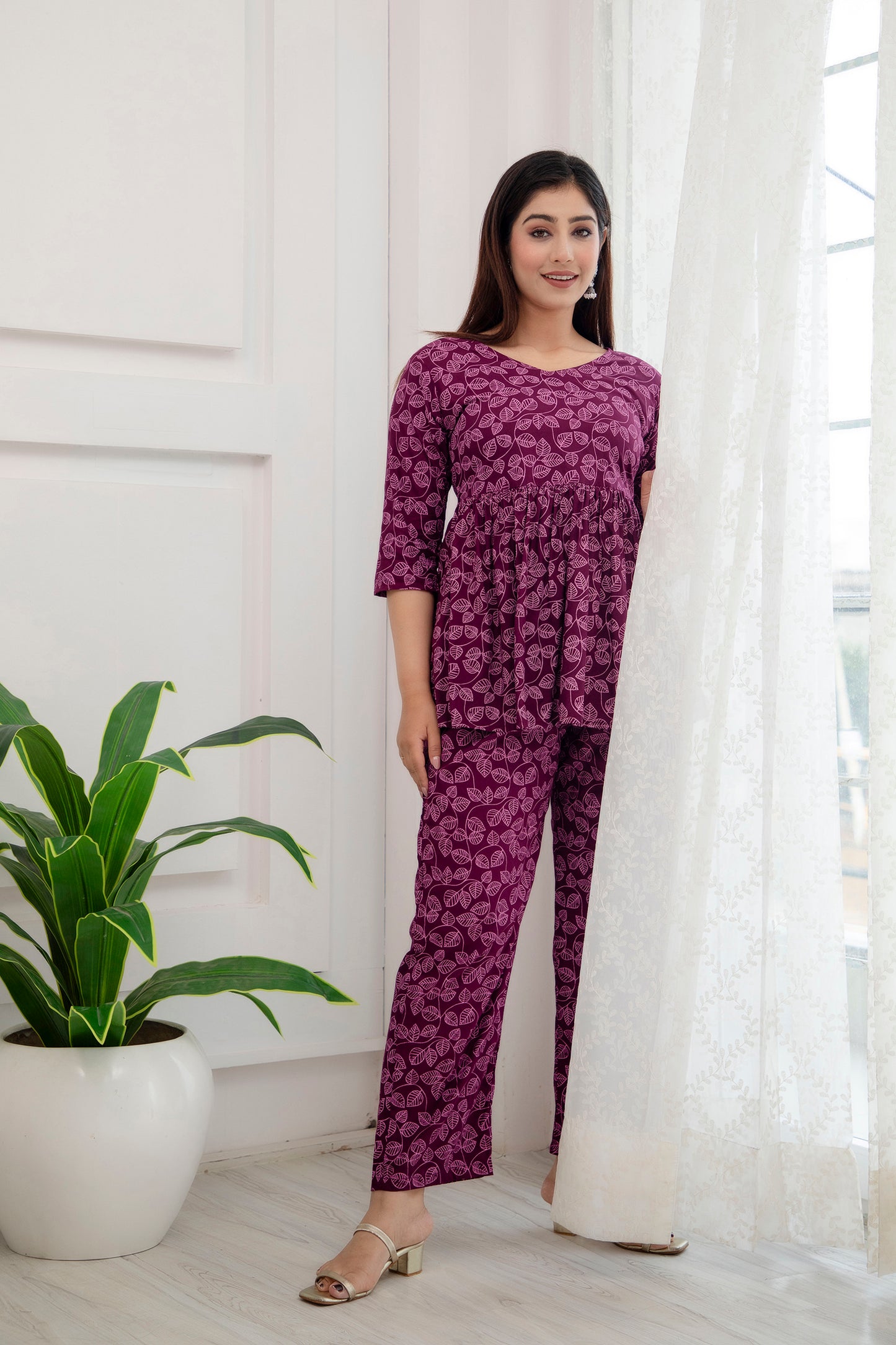 Veshviti Wine Leaf Printed Rayon Co-ord Set
