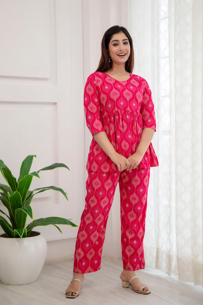 Veshviti vibrant pink Rayon Flared co-ord set