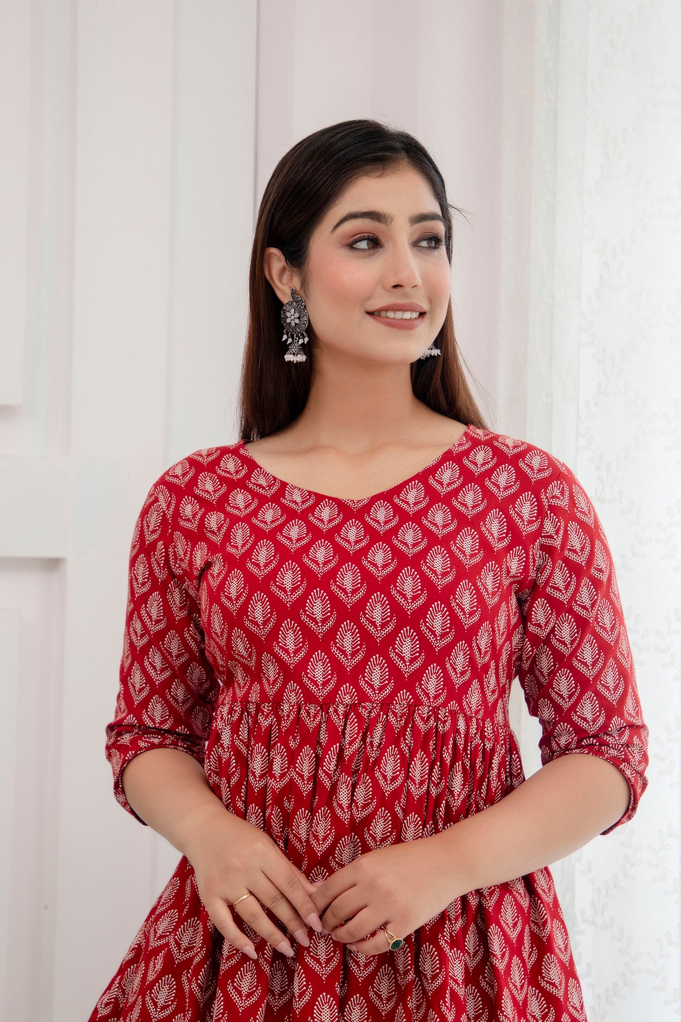 Veshviti Leaf Motif Printed Rayon Flared Co-ord Set