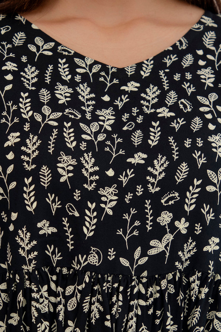 Veshviti Floral Printed Black Rayon Flared Co-ord Set