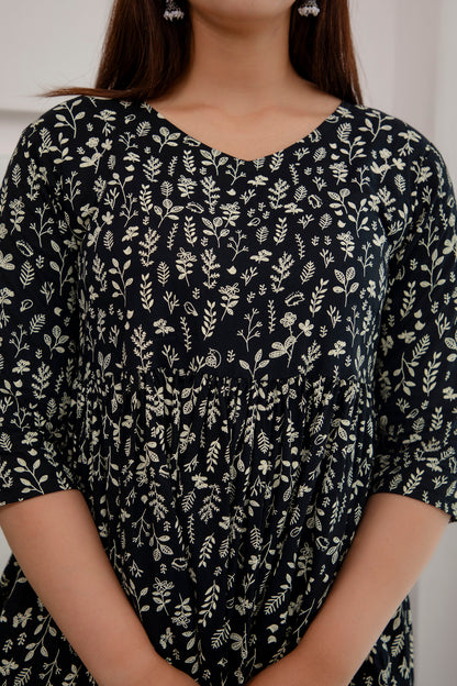 Veshviti Floral Printed Black Rayon Flared Co-ord Set