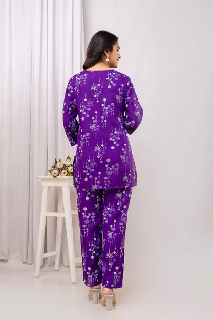Veshviti Purle Leaf Motif Printed Rayon co-ord set