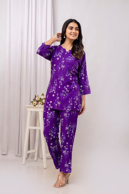 Veshviti Purle Leaf Motif Printed Rayon co-ord set