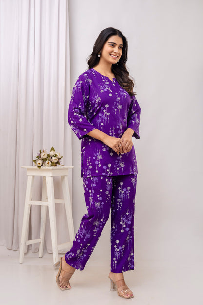 Veshviti Purle Leaf Motif Printed Rayon co-ord set