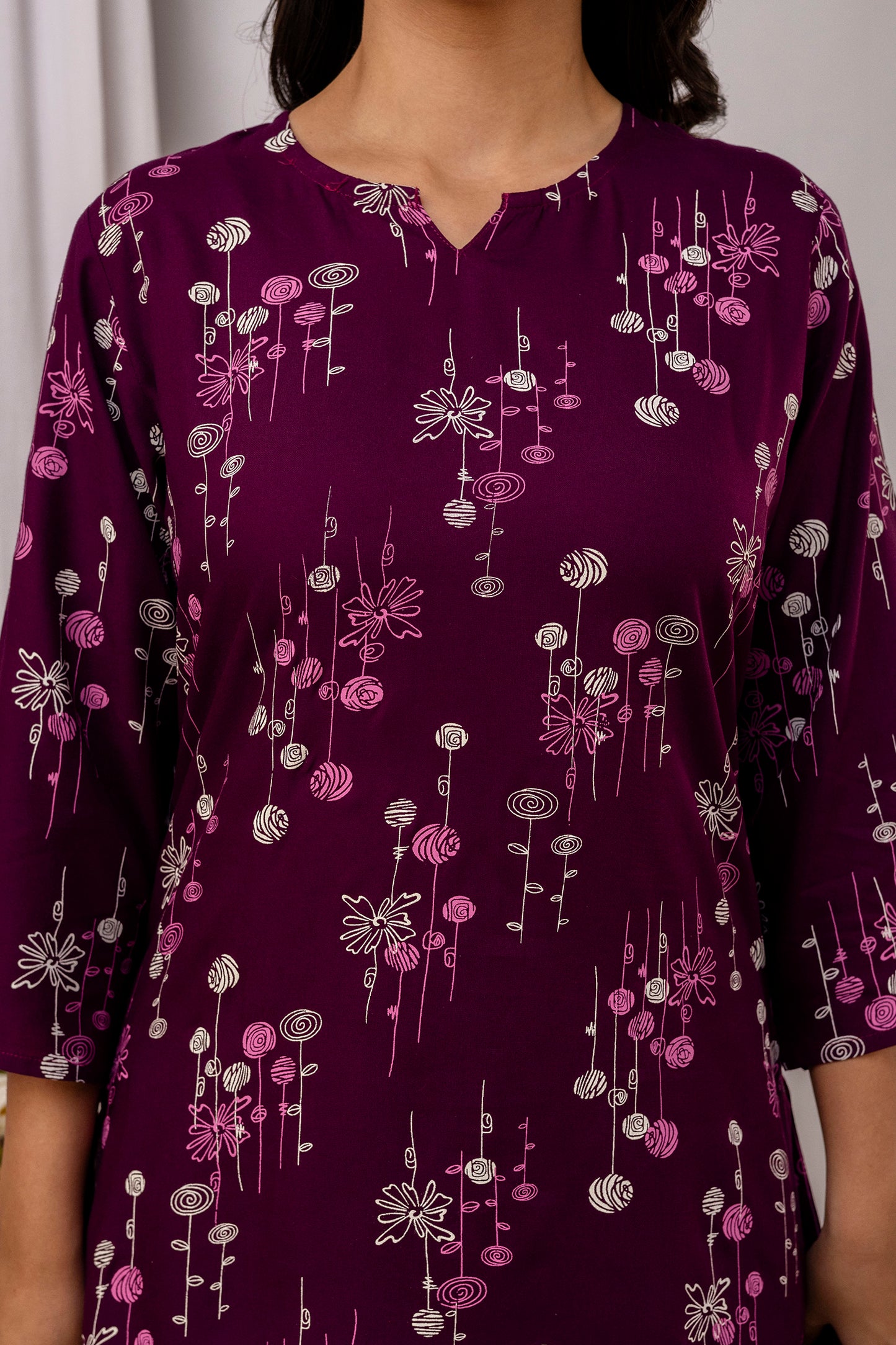 Veshviti Wine Floral Printed Rayon Co-ord Set