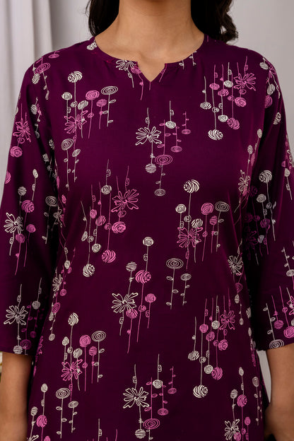 Veshviti Wine Floral Printed Rayon Co-ord Set