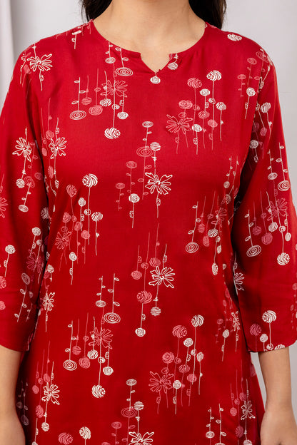 Veshviti Maroon Round Neckline Rayon Printed Co-ord Set