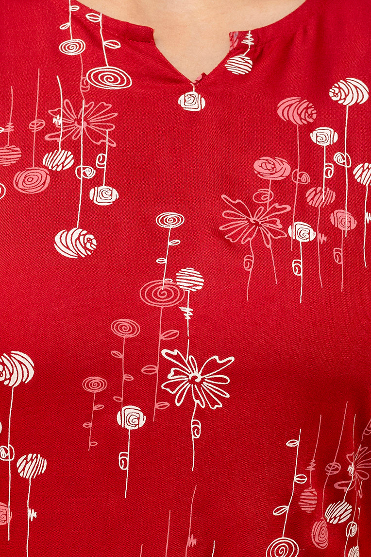 Veshviti Maroon Round Neckline Rayon Printed Co-ord Set