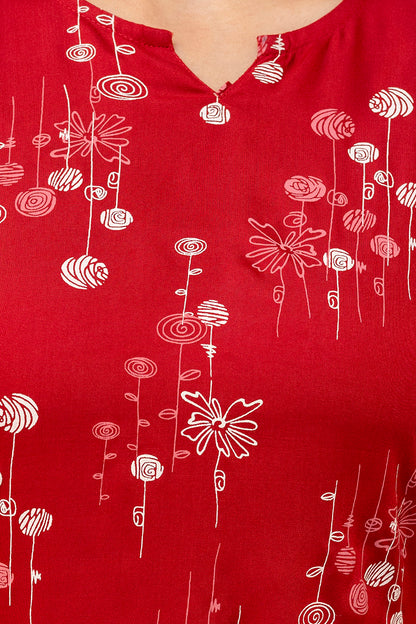 Veshviti Maroon Round Neckline Rayon Printed Co-ord Set