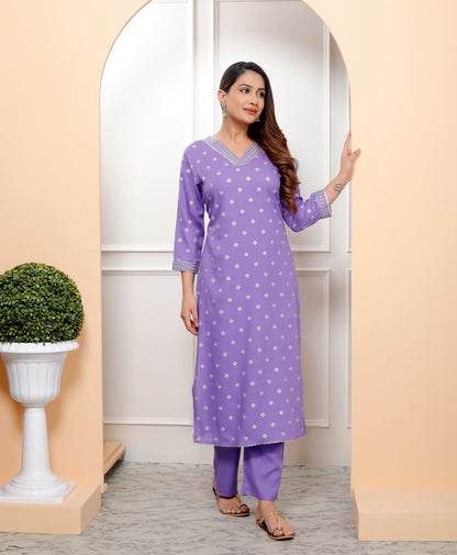 Embroidered V Neck Women Straight Rayon Kurta