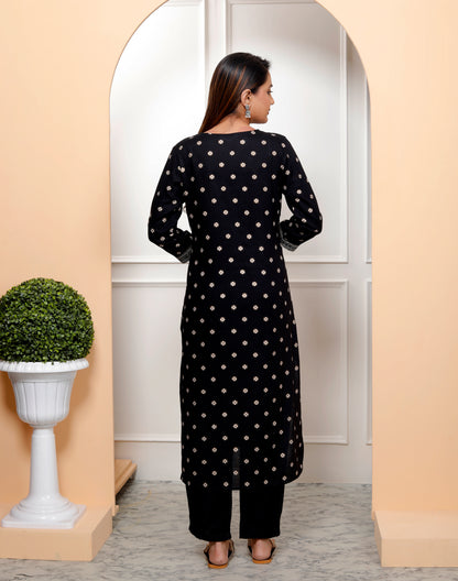 Black Embroidered V Neck Women Straight Rayon Kurta