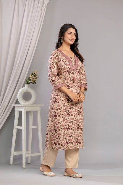 Wine Dabu Printed Rayon Printed Straight Women Kurta Set