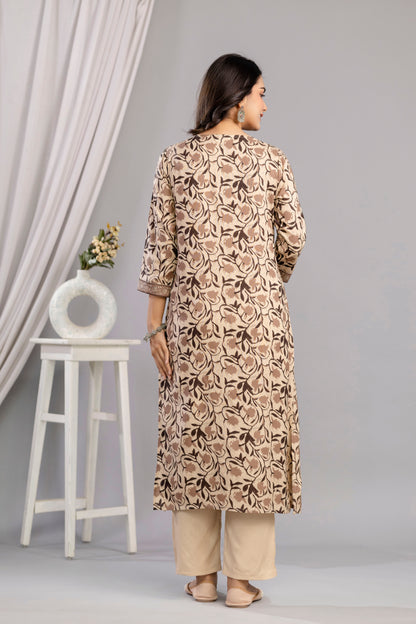 Brown Dabu Printed Rayon Printed Straight Women Kurta Set