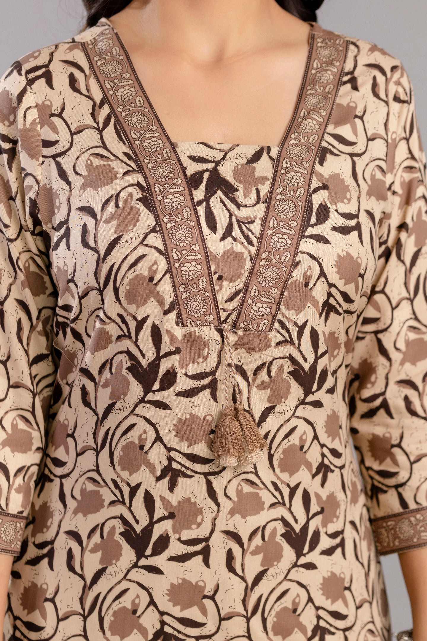 Brown Dabu Printed Rayon Printed Straight Women Kurta Set