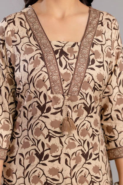 Brown Dabu Printed Rayon Printed Straight Women Kurta Set