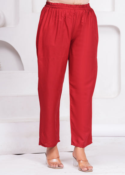 Maroon Embroidered V Neck Straight Rayon Kurta Set