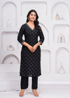 Black Embroidered V Neck Straight Rayon Kurta